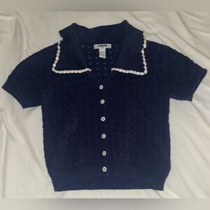 RSQ Navy and White Knit Cardigan